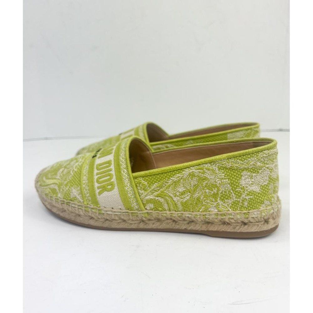 Authentic Christian DIOR Granville Lime Green Floral Flat Espadrilles Si… - Picture 7 of 17